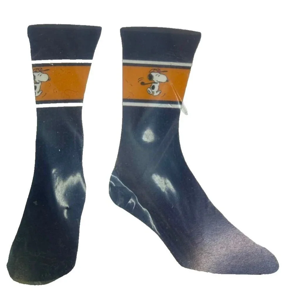 Bioworld Peanuts Snoopy Crew Socks Mens Sock Sz 10-13 Navy Blue with Orange Band